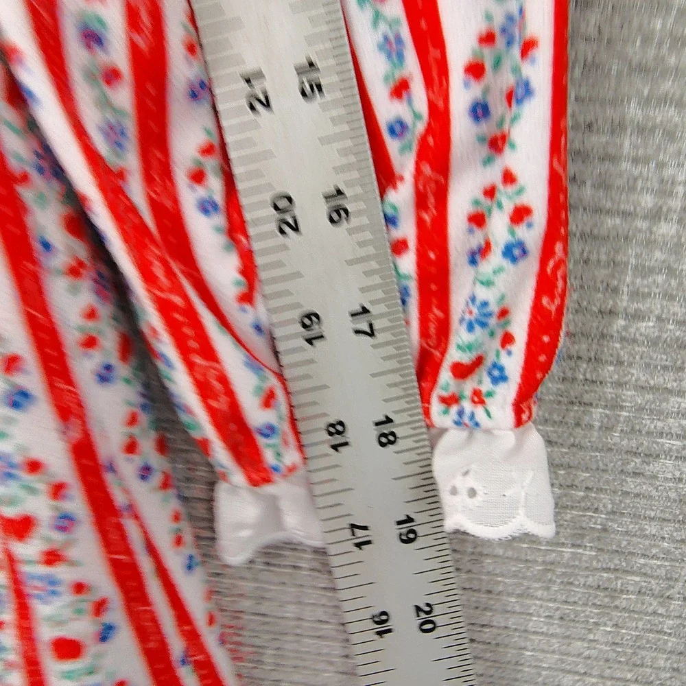 Lanz Kids Nightgown Pj Sleep‎ Shirt Flannel Long Sleeve Red Stripe Floral Sz 6/7